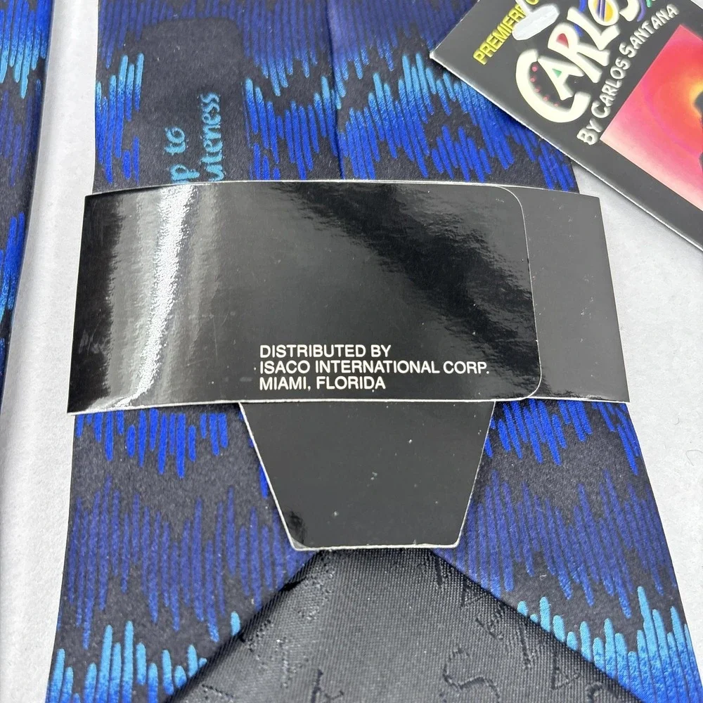 Carlos Santana Tie Mens One Size Blue Black Abstract Silk Necktie‎ 0103 VTG NWT